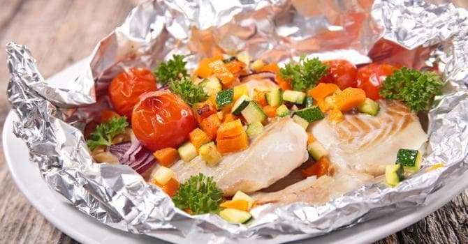 Fish in Foil with Steamed Vegetables